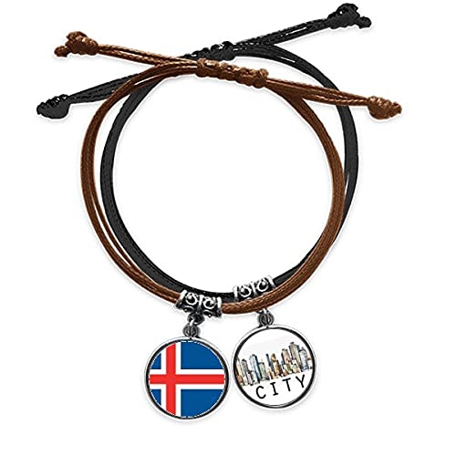Bracelet Islande en cuir véritable et corde tressée drapeau national