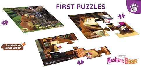 Frank Masha and The Bear First Puzzle | Set of 3 Jigsaw Puzzles (15 Pieces Each) for Kids Above 3 Years | Fun, Challenging & Educational Puzzle Games | Brain Booster Toys for Focus & Gifts for Kids