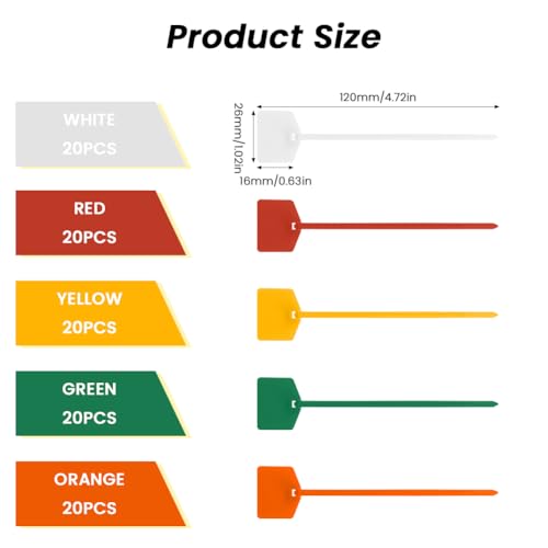 Flintronic 100 Stück Kunststoff Versandetiketten, Wiederverwendbar Versandanhänger, Strapazierfähige & Beschreibbare, Wasserdichte versandetiketten für Ausrüstung/Autoteile/Zubehör/Teile(5 Farben)