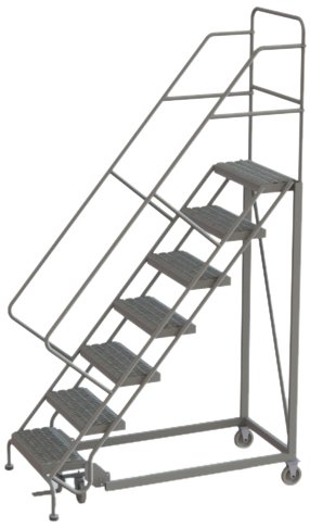 Image of Tri-Arc KDEC107242 7-Step Forward Descent Safety Angle Steel Rolling Industrial and Warehouse Ladder with Grip Strut Tread, 24-Inch Wide Steps