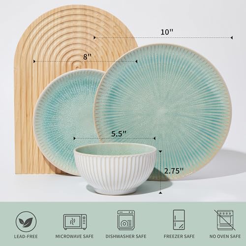 Image of Pokini Ceramic Dinnerware Sets for 4, 12pcs Plates and Bowls Sets Dish Set