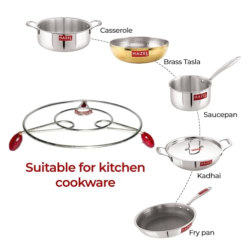 Image of HAZEL Stainless Steel Trivet Stand | Heat Resistant Hot Pot Mat | Kitchen & Dining Table Vessel Holder | Cooling & Steaming Rack
