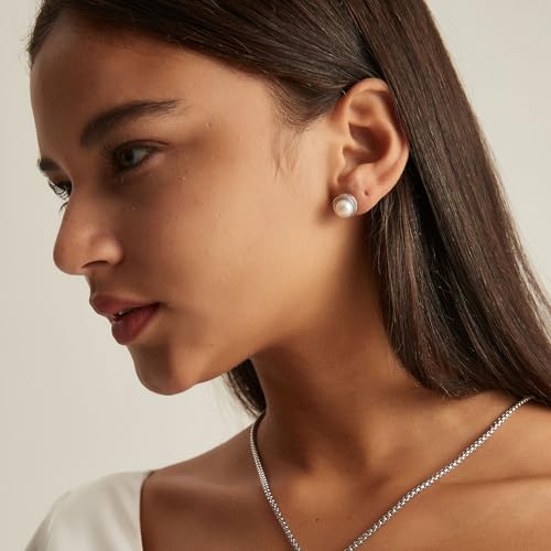 YAMI Sterling Silver Natural Cultured Pearl Earrings for Women, Black/White/Pink/Grey Pearl Stud Earrings 8MM, Hypoallergenic Jewelry Gifts for Mother Wife Her4