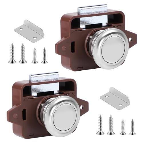 SUPAWAY 2 Pièces Bouton poussoir serrure Camping serrure meuble push lock Serrure de porte meuble fermoir Sans clé verrou à bouton Poussoir verrou armoire pour porte de van, caravane, placard (Marron)