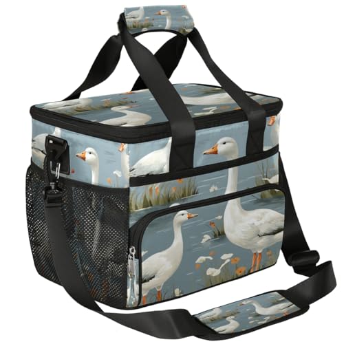 White Ducks Insulated Picnic Backpack Lunch Box for Women Men Picnic Basket Tote Lunch Bag Picnic Bag Portable Lunch Bags for Picnic, Beach, Work, Trip,Office, Camp Duck