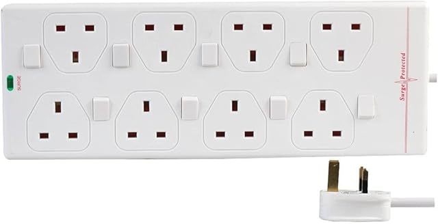 PRO ELEC PELB1928 3m 8 Way Individually Switched Surge Protected Extension Lead, White