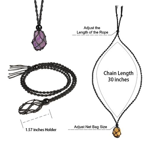 Anjiucc Natural Raw Gemstone Crystal Pendant Necklace Stone Holder Necklace Cord Hand-Woven Necklace With Adjustable Length For Women Men(2 Pcs Amethyst+Green Fluorite) thumb #1
