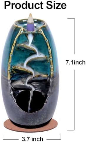 SPACEKEEPER Ceramic Backflow Incense Holder Waterfall Incense Burner, Aroma Ornament Home Decor with 100 Backflow Incense Cones Free + 20 Incense Stick, Blue Set