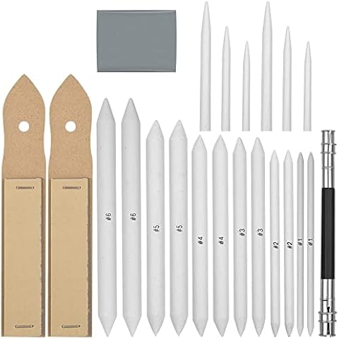 22 Stück Mischen Papierwischer Estompen Set, Blending Stümpfe und Tortillionen Set mit Schleifpapier Bleistiftspitzer, Bleistiftverlängerungswerkzeug und Radiergummi für Skizzen Zeichnen Cover