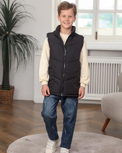 RAISEVERN Boys Puffer Vest Kids Zipper Winter Quilted Sleeveless Jacket with Pockets 5-12 Years2