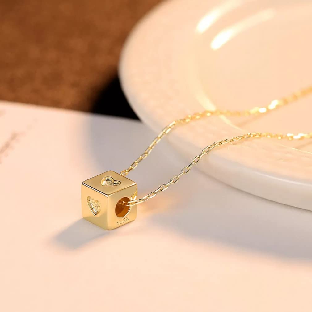 Cadena de eslabones, Collares con Colgante de corazón Cuadrado de Plata de Ley 925 para Mujer, joyería, Collares, Regalo de Amor
