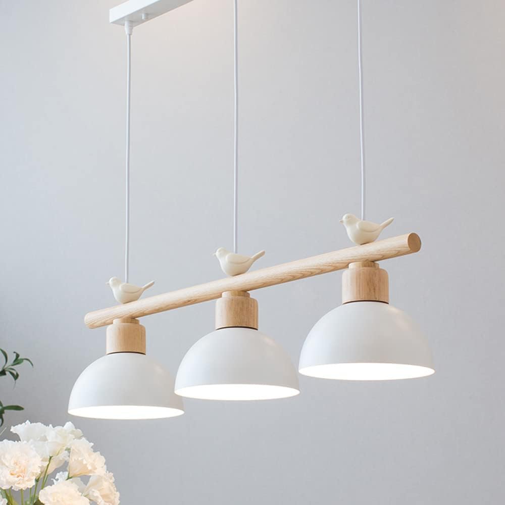 Lampe suspendue nordique en bois luminaire de plafond métal gris lustre 3 lumières