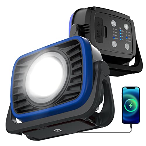 PRINCEWAY Rechargeable LED Work Light, Portable Magnetic COB LED Flood Work Light, Dimmable 2000Lm True Brightness, 4 Lighting Colors, with Power Bank Function for Car Repairing Construction Camping