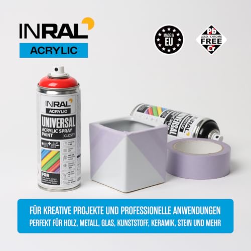 INRAL Sprühlack - Reinweiß glänzend RAL9010 Universal Sprühfarbe 400ml. Spraydose für Metall, Kunststoff, Holz & Stein - Hochdeckende, Regen- und UV-beständige Farbspray für Innen- & Außenbereich