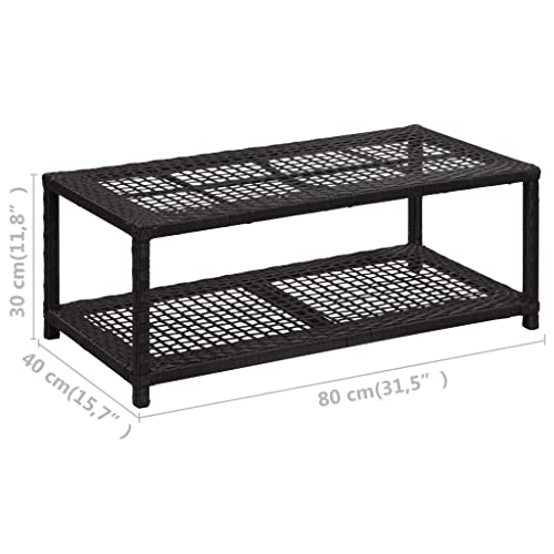 Zapatero de polirratán negro Mangloder de 80x40x30 cm con estante apilable para pasillo 3