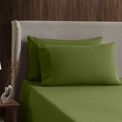 Image of Nestl Full Bed Sheet Set - Calla Green - 4-Piece Deep Pocket | Instantly Soft, Night-One Ready (No Wash Required). Fits 16-Inch Deep Pockets, 360-Degree Elastic Grip