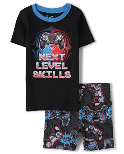 The Children's Place,Short Sleeve Top and Shorts Snug Fit 100% Cotton 2 Piece Pajama Set,Black,6