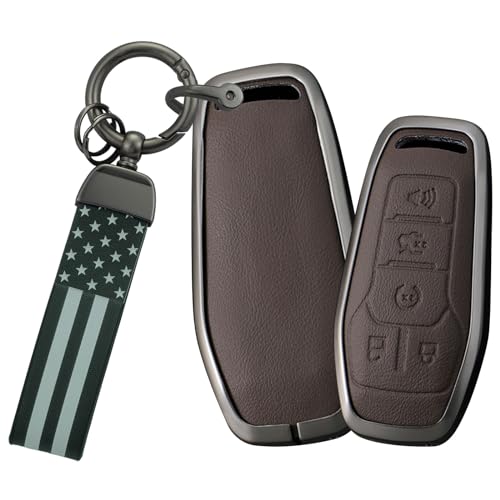 Coque de clé en cuir pour Ford 5 boutons - Idée cadeau utile pour conducteur