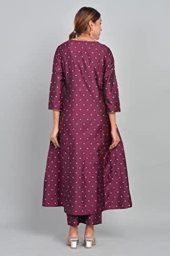 Image of Riara Art Silk Women Long Anarkali Kurti with Pant Polka Dot A-line Ladies Ethnic Wear Dress