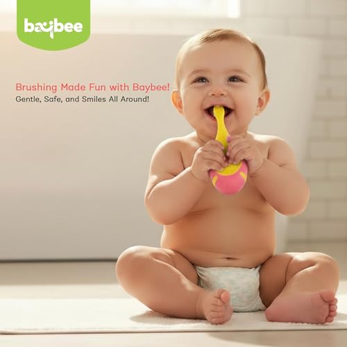 Image of Baybee Ultra Soft Baby Toothbrush | BPA-Free Smooth & Safe Baby Oral Cleaner for New Born | Silicone Brush for Massaging & Cleaning Gums for Babies | Easy Grip Handle Toothbrush for Kids 2-5 Years (Pink)