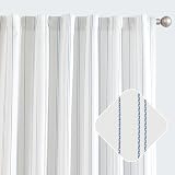 jinchan White Curtains Blue Striped Curtains 84 Inch Length for Living Room Bedroom Window Treatment Modern Linen Look Ticking Stripe Pinstripe Privacy Light Filtering Back Tab Rod Pocket 2 Panels