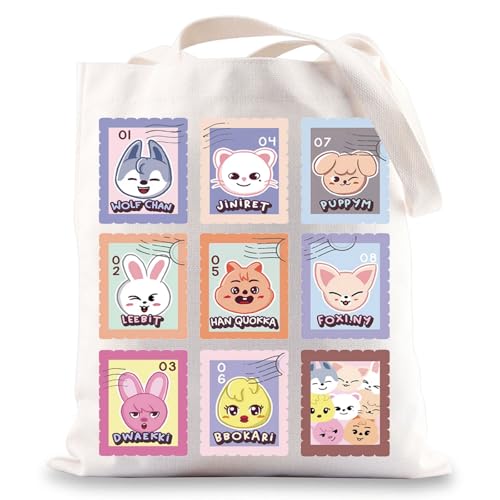 BWWKTOP Kpop SKZ Sacola de lona Kpop SKZ Gifts SKZ Bolsa de ombro SKZ Merchandise SKZ Presentes para membros, Skzstamp, 37cm(14.56inch) * 32cm(12.59 inch)
