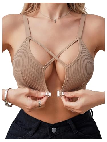 Image of SOLY HUX Front Closure Bras for Women Strappy Bralette Wireless Criss Cross Cut Out Knitted Everyday Bra
