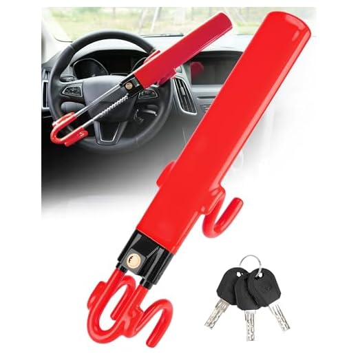 Tevlaphee Steering Wheel Lock Anti-Theft Car Device Heavy Duty Security Car Lock Antitheft Locking Devices Great Deterrent Adjustable Car Wheel Lock Anti Theft for Vehicle Truck SUV with 3 Keys (Red)