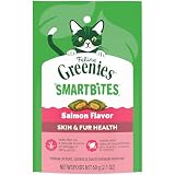Greenies Cat Treats, Feline Smartbites, Skin & Fur Health, Crunchy and Soft Cat Treats, Salmon Flavor, 2.1 oz. Pack
