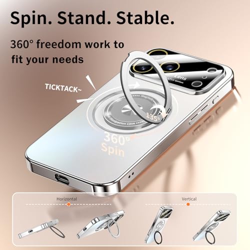 Togotomars for iPhone 17 Pro Max Case with Spin Magnetic Stand [Integrated Camera Cover] [Fit for MagSafe] Slim Shockproof Protection Phone case with Kickstand 6.9'', Silver by Togotomars - Used condition - Image 2