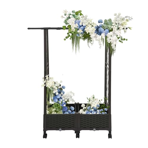 SHIPUNAYE Planter Box with Trellis Outdoor, Raised Garden Bed with