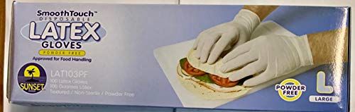 200 Large Size Disposable Latex Gloves, Powder Free, Smooth Touch, Food Service Grade, Non-Sterile [2x100 Pack]