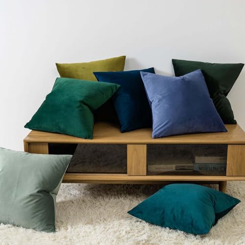 Image of JUSPURBET Velvet Decorative Throw Pillow Covers 14x14 Set of 2,Navy | Decorative Cushion Covers with Hidden Zipper for Couch Sofa Bed Bedroom Living Room Home Decor