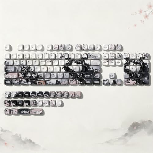 Image of Womier PBT Keycaps 75 Percent, MOA Keycaps Dye-Sublimation, Custom Keyboard Key caps Set for 61 /64 /68 /84 /87 /100 /104 /108 Cherry MX Mechanical Keyboard, White /Black Cow