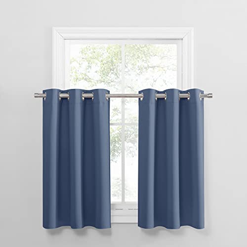 Image of PONY DANCE Stone Blue Kitchen Curtains 36 inch Long for Small Window Curtains Short Drapes for Bedroom, Half Window Tiers for Boys Room Bathroom Nursery(2 Panels, W 42 x L 36 inches, Blue Haze)