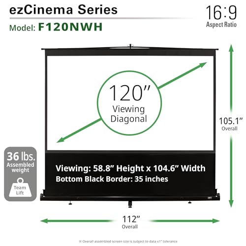 Elite Screens ezCinema Series, 120-inch 16:9, Manual Floor Pull Up Projection Projector Screen, Movie Home Theater Office Church 8K 4K Ultra HD 3D Ready, US-Based Company. 2-YEAR WARRANTY, F120NWH