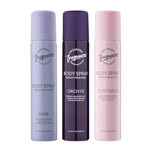 Designer Fragrances 3 Pack Assorted Aromas Bundle - Tu Est Belle, Orchyd, Alise - Women's Body Spray Deodorant Cans - For Instant Freshness on The Go - Long Lasting Smell, Great Gifts - 100ml