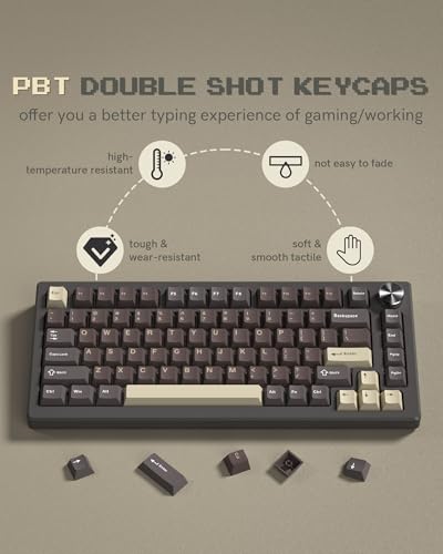 Image of Double Shot PBT Keycaps Set 138 Keys, Cherry Profile Custom Keycaps 60 65 75 100 Percent for 61 /64 /68 /84 /87 /100 /104 /108 Retro Gaming Mechanical Keyboard, Brown Coffee