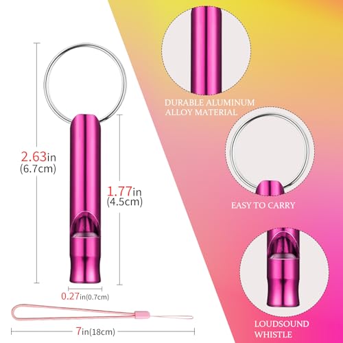 12Pcs-Hiking-Camping-Survival-Aluminum-Whistle-Key-Chain-Emergency-Whistles-Whistles-for-Adults-with-Lanyard-Pink