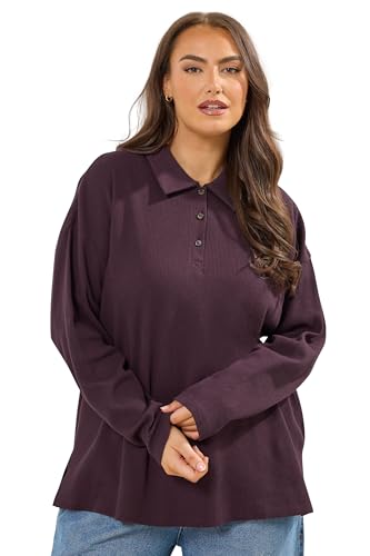 Yours Curve Waffle Rugby Collar Top - Women's - Plus Size Curve Purple