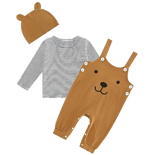 Infant Baby Boys Clothes Newborn Outfits Toddler 3pcs Sets Long Sleeves + Overalls+ Hat 0-18 Month2
