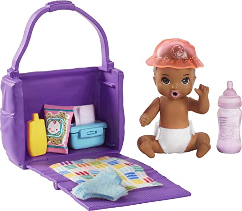 Barbie Skipper Babysitters Inc. Feeding and Changing Playset with Color-Change Baby Doll, Open-and-Close Diaper Bag and 7 Accessories