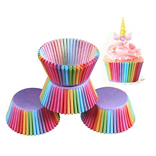 Amaoma 100 Pièces Caissettes Cupcake Arc en Ciel Caissettes Cupcakes Papier Doublures Moules à Muffin pour Les Muffins Gâteau Cupcake Chocolat Décoration Mariage Cuisine Baking Bricolage