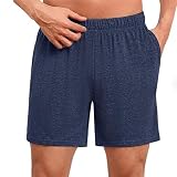 Uniexcosm Schlafanzughose Herren Kurz Sommer Pyjamahose Baumwolle Bermuda Schlafshorts Shorty Schlafhose mit Taschen Dunkelblau L