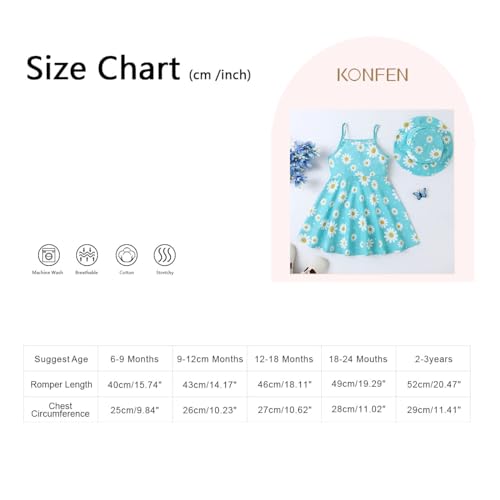 KONFEN Robe Bébé Fille Eté - Marguerite Fleur Robes de Bébé Fille sans Manche + Chapeau 2 pièces pour Bebe Fille Toddler 6-9 Mois pour Eté (Vert) – vue 6