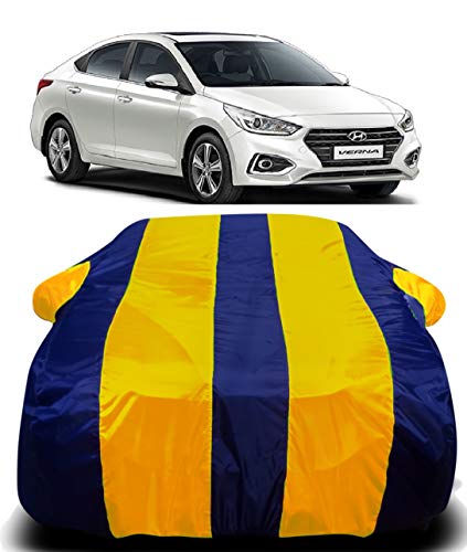 Image of Waterproof Car Cover with Ultra Surface Body Protection (Yellow Stripes) (Hyundai Fluidic Verna 4S)
