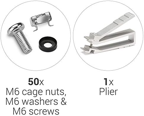 kwmobile 50 Pack M6 Cage Nuts, Bolts and Washers Kit - Cage Nuts Set With Tool for Installation Extraction - For Patch Panel Rack Mount - Silver