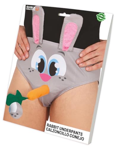 FIESTAS GUIRCA | Lustige Hasen Unterhose - Spaßiger Slip für Junggesellenabschied und Partys - Kostümzubehör für Feiern und Events - Ideal für Bachelor Party - Für Erwachsene - Grau