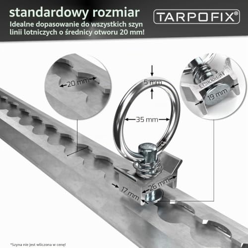 Tarpofix® Airline Fitting Ring (6 sztuk) | szyny do mocowania otworów 900 daN | okucie do szyn mocujących | oczka do zabezpieczenia ładunku w przyczepach