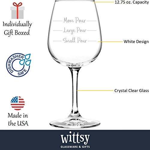 Mom Pour Funny Wine Glass - Best Mothers Day Gifts For Mom, Friends, Women - Unique Mom Gifts From Husband, Son, Daughter - Fun Novelty Gag Birthday Present Idea For A New Mommy, Wife, Sister, Her #TOP2